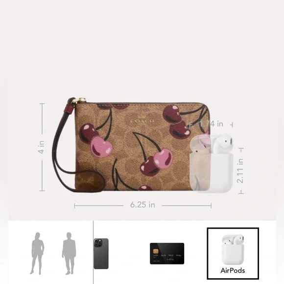 Coach NWT Corner Zip Wristlet In Signature Canvas With Cherry Print - Picture 8 of 12